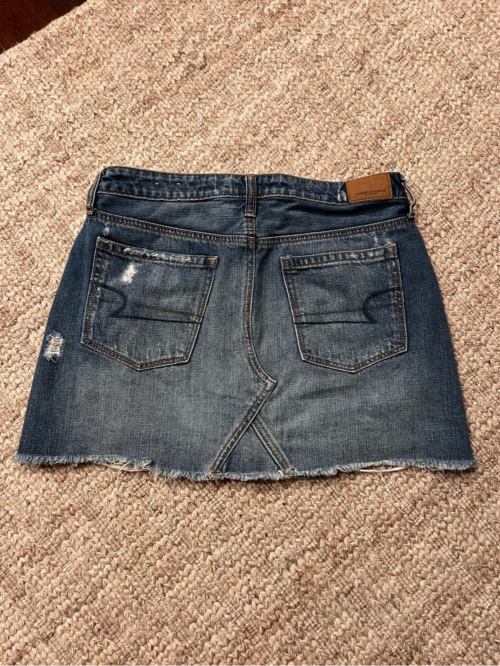 American Eagle Outfitters Distressed Dark Blue Denim Mini Skirt